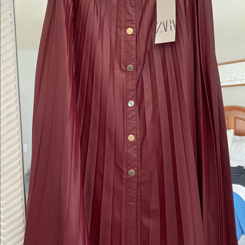 NWT Zara Faux Leather Midi Skirt